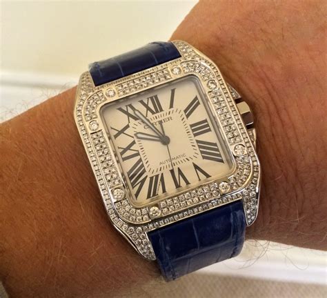 cartier santos with diamonds|cartier santos 100 diamond bezel.